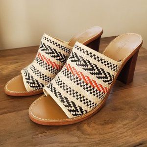 J Crew Marlow Stacked Mule Woven Black, Coral, Tan Size 9.5